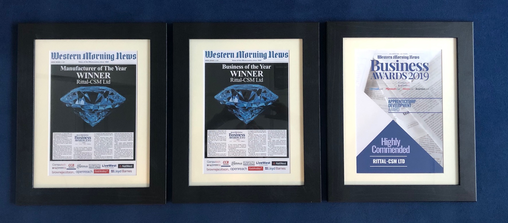 Rittal-CSM achieves three accolades at Western Morning News Business Awards 2019